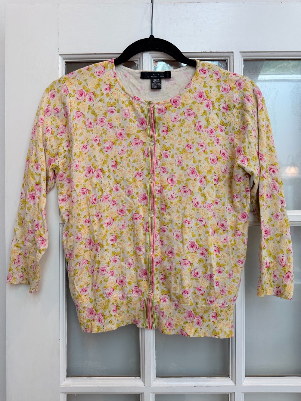 Vintage SILX august silk Y2K Silk Floral Button Front Cardigan Sweater Size M